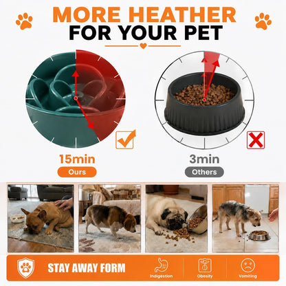 Ceramic Slow Feeder Dog Bowl - Elevated Maze Design, Heavy Weighted