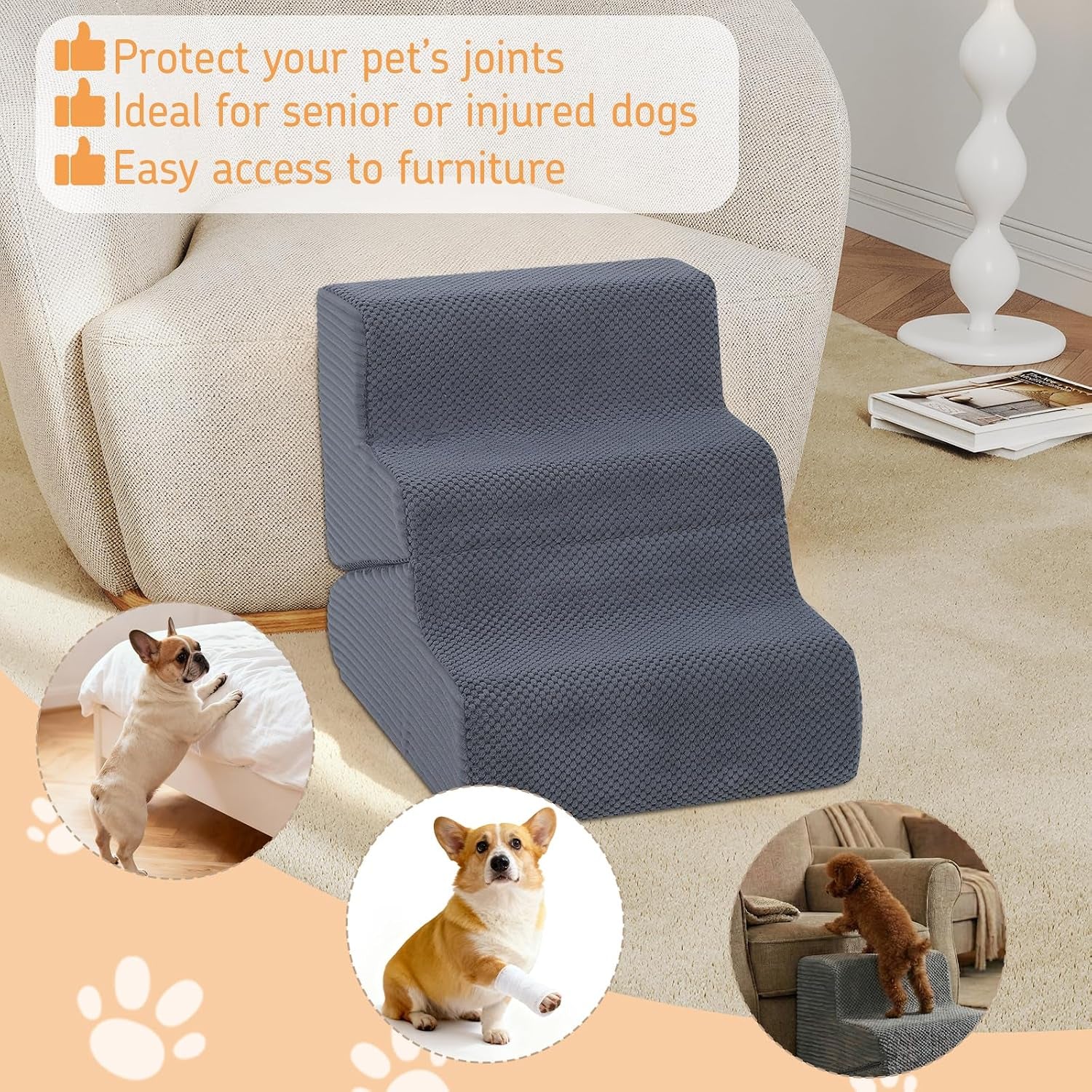 Foldable Dog Ramp for Bed & Couch - Adjustable Height, Non-Slip