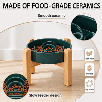 Ceramic Slow Feeder Dog Bowl - Elevated Maze Design, Heavy Weighted