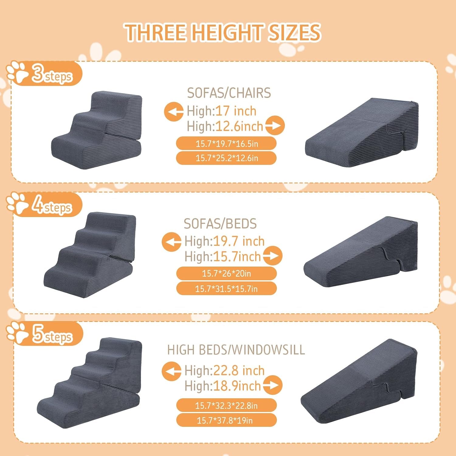 Foldable Dog Ramp for Bed & Couch - Adjustable Height, Non-Slip