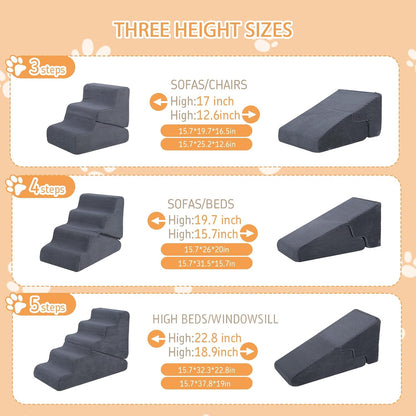 Foldable Dog Ramp for Bed & Couch - Adjustable Height, Non-Slip