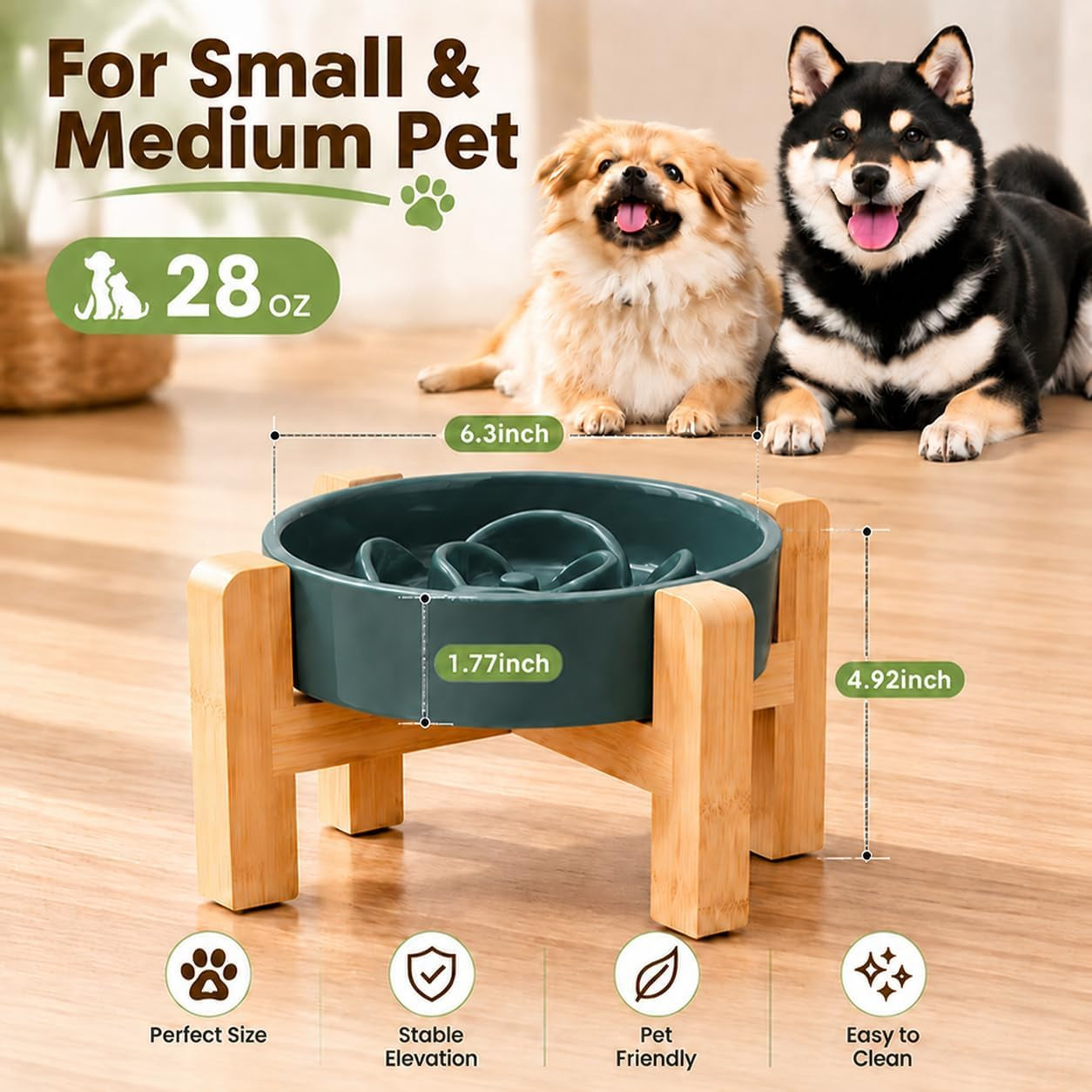 Ceramic Slow Feeder Dog Bowl - Elevated Maze Design, Heavy Weighted