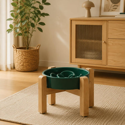 Ceramic Slow Feeder Dog Bowl - Elevated Maze Design, Heavy Weighted