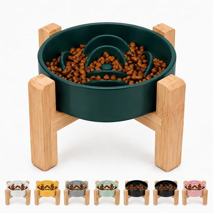 Ceramic Slow Feeder Dog Bowl - Elevated Maze Design, Heavy Weighted