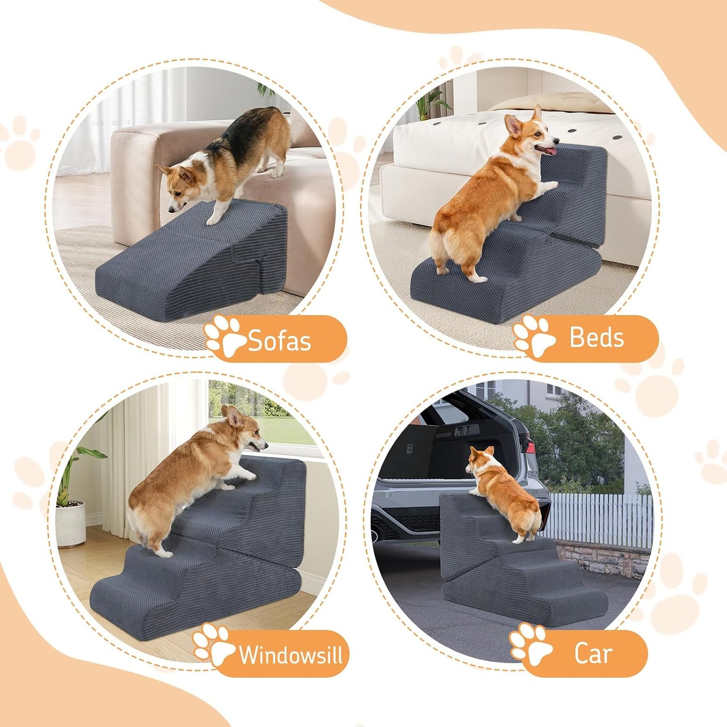 Foldable Dog Ramp for Bed & Couch - Adjustable Height, Non-Slip