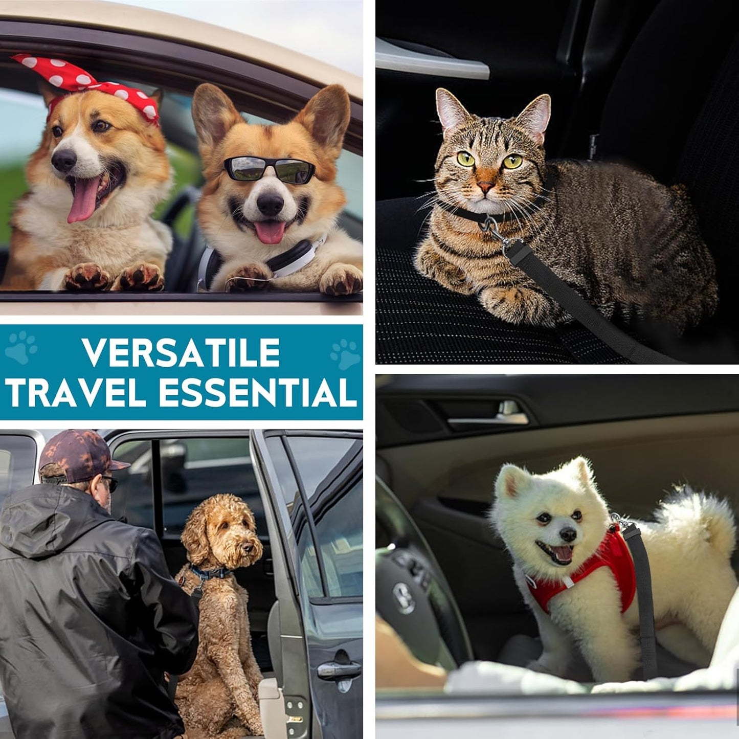 Dog Car Seat Belt - 2 Pack Adjustable Safety Restraint