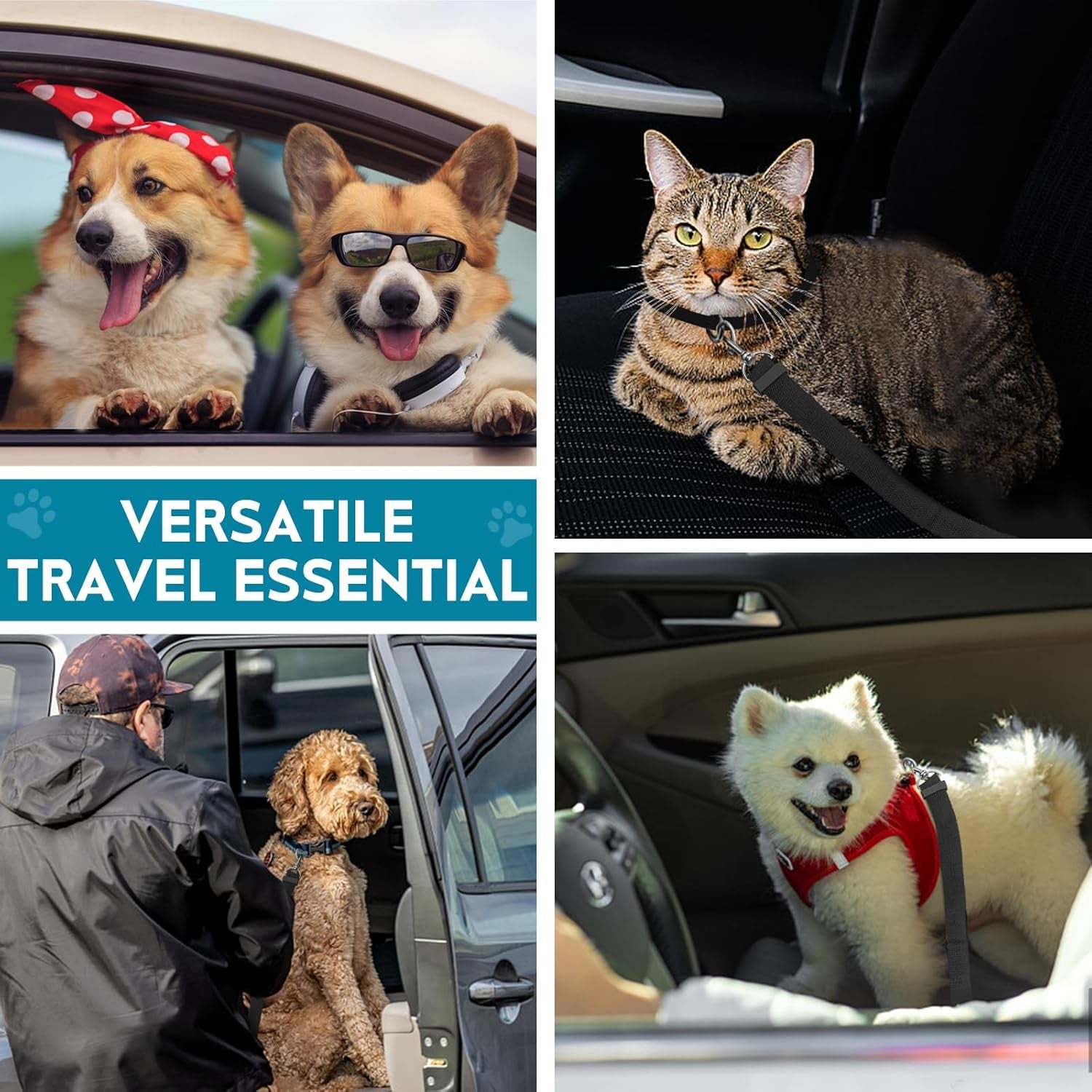 Dog Car Seat Belt - 2 Pack Adjustable Safety Restraint